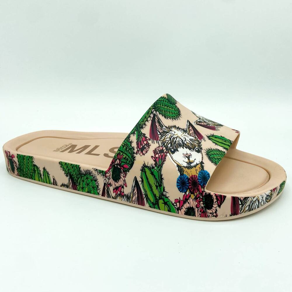 Melissa Beach Slide Size 5‎ Women 3.5 Kids Pink Peony Green Cactus Llama
